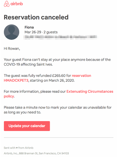 cancelled reservation on airbnb